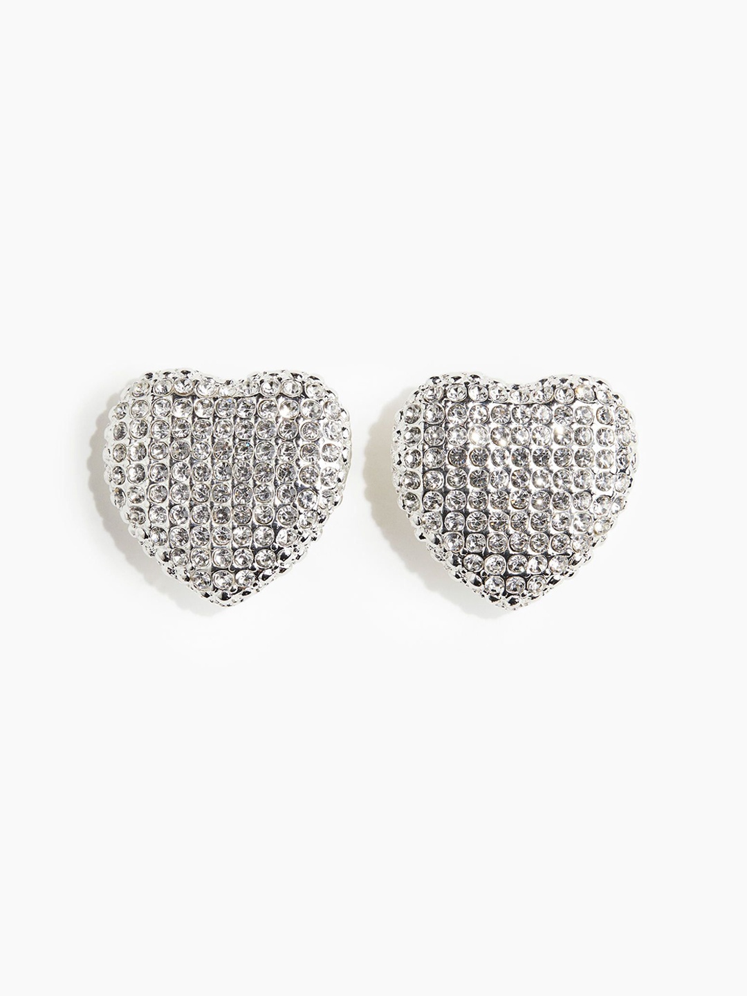 

H&M Heart-Shaped Rhinestone Clip Earrings, Silver