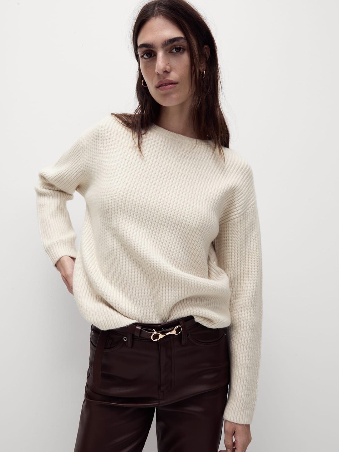 

Marks & Spencer Women Ribbed Pullover, Cream