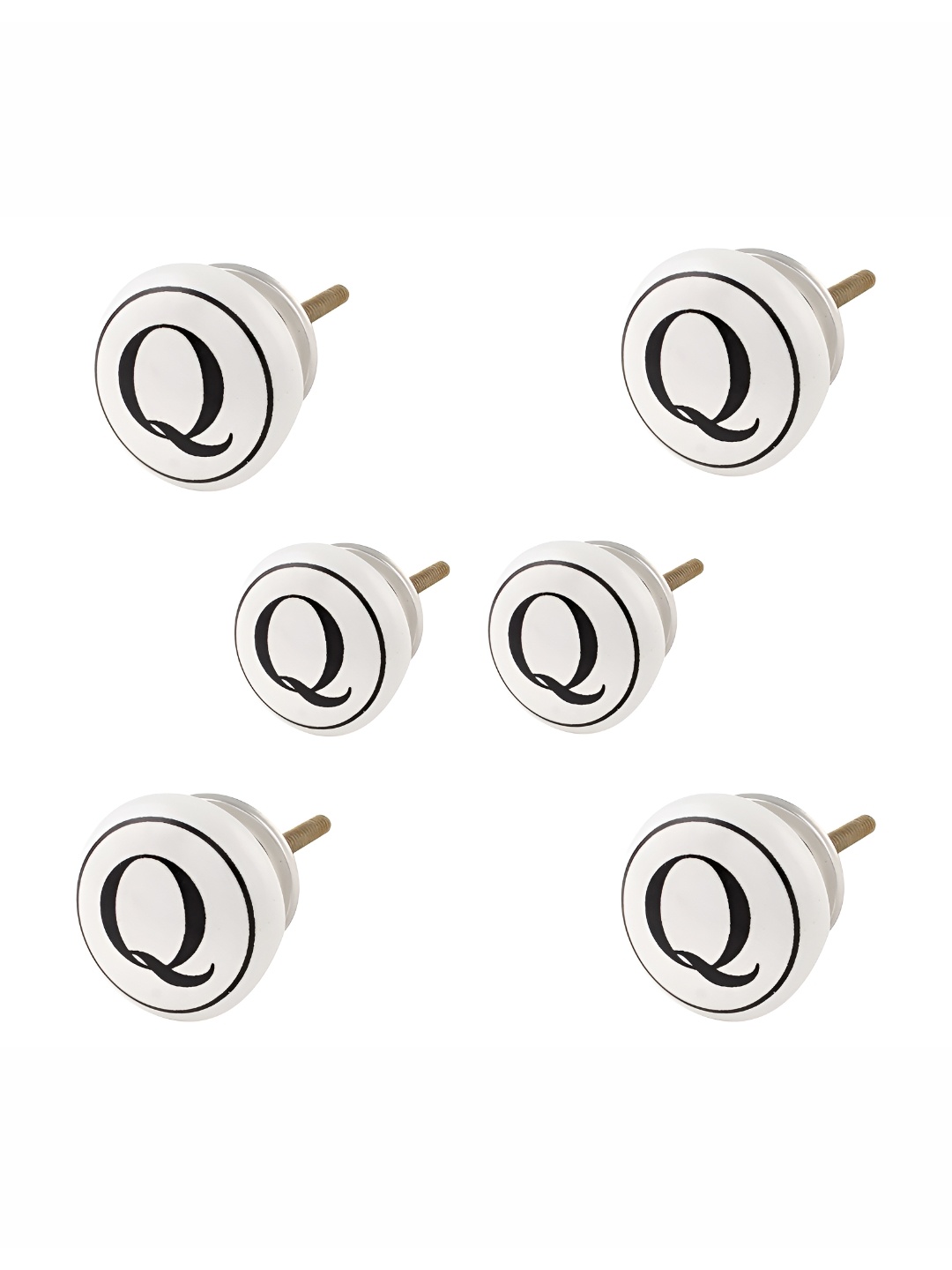 

Indianshelf 6-Pcs White & Black Q Alphabet Printed Ceramic Knobs