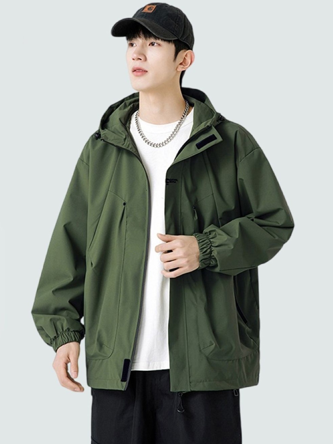 

KPOP Men Open Front Jacket, Green