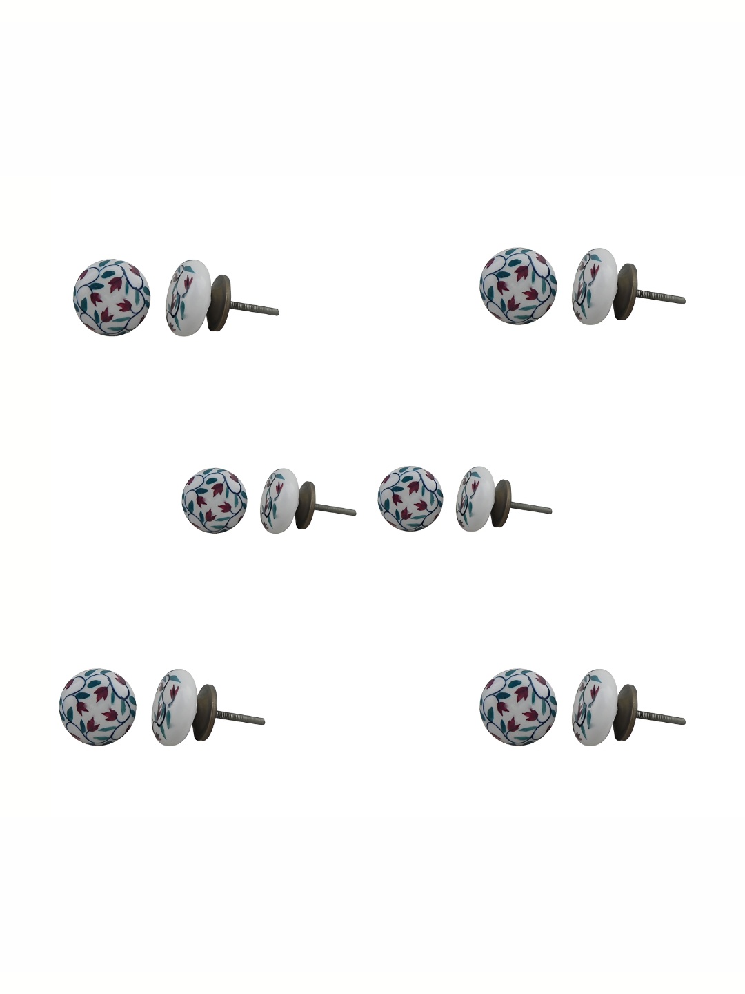 

Indianshelf 6-Pcs White & Red Printed Ceramic Knobs