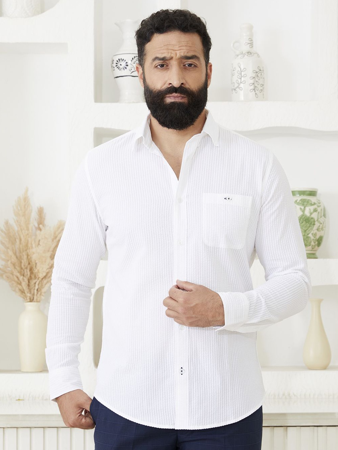 

MR BUTTON Men Relaxed Opaque Casual Shirt, White