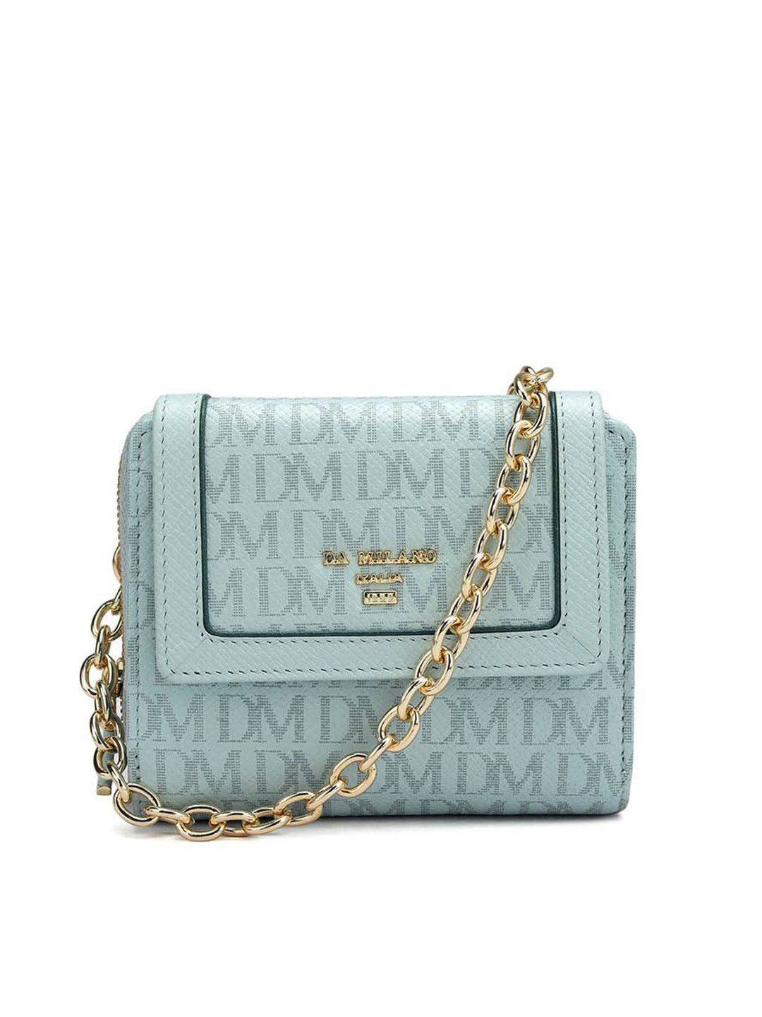 

Da Milano Women Typography Textured Leather Three Fold Wallet, Blue