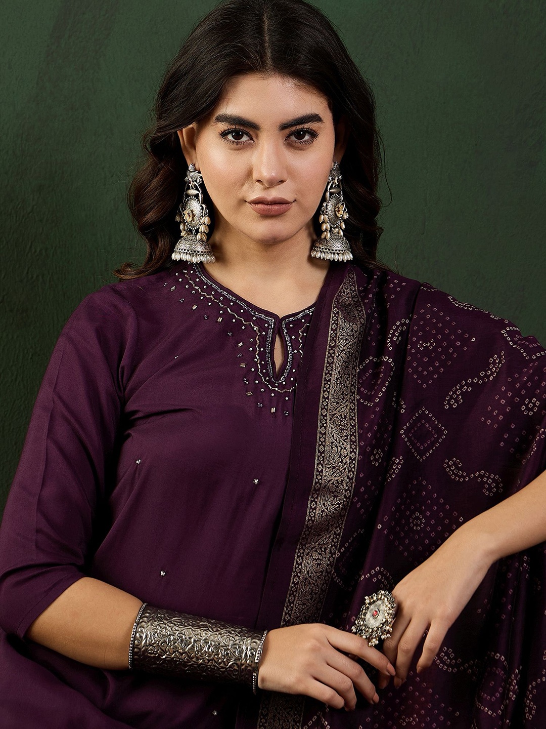 

Sangria Embellished Straight Kurta & Trouser With Dupatta, Purple