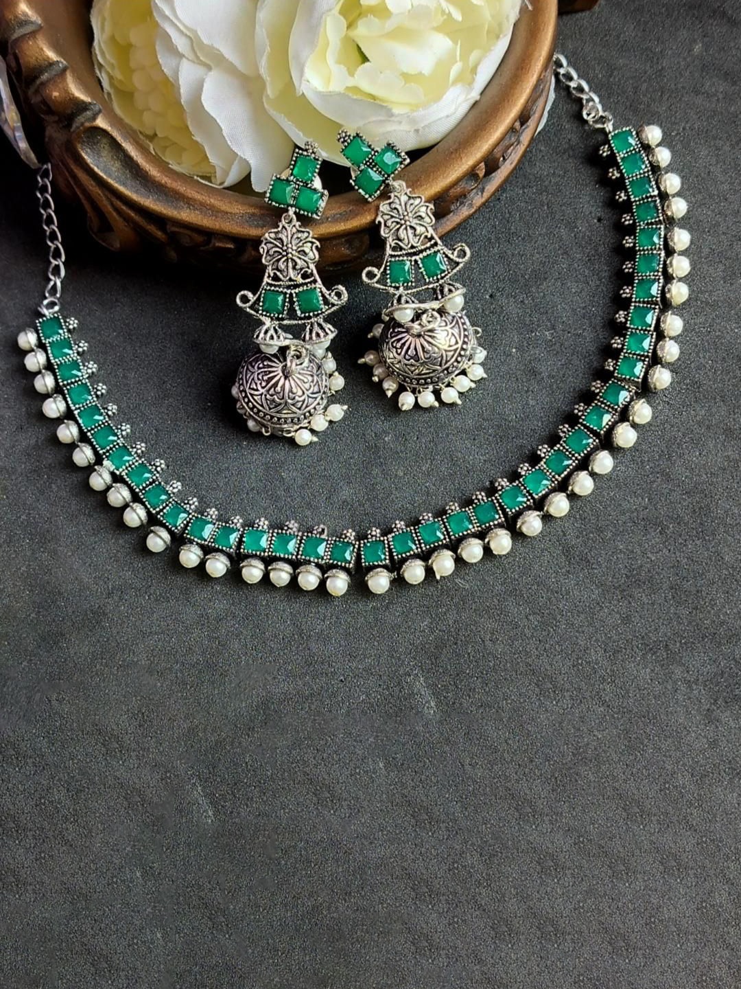 

Efulgenz Rhodium-Plated Crystal Stone Studded Jewellery Set, Silver