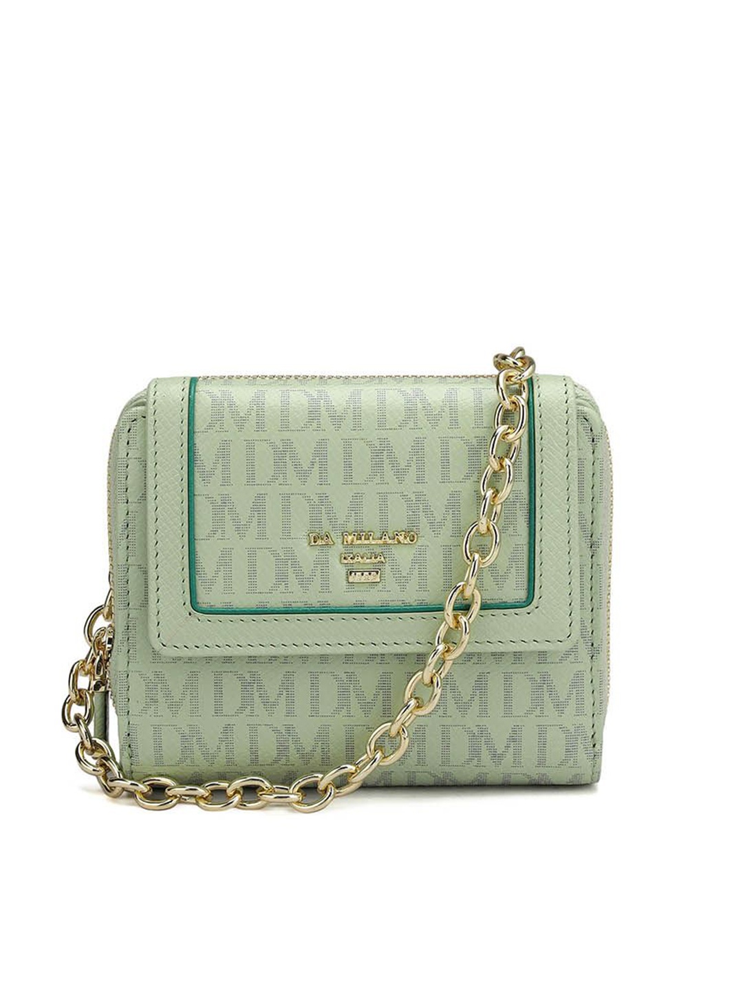 

Da Milano Women Typography Textured Leather Three Fold Wallet, Green
