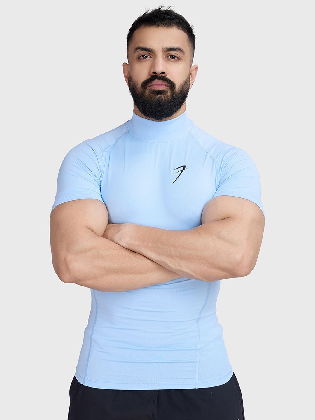 

FUAARK Men High Neck Stretchex Pockets Compression T-shirt, Blue