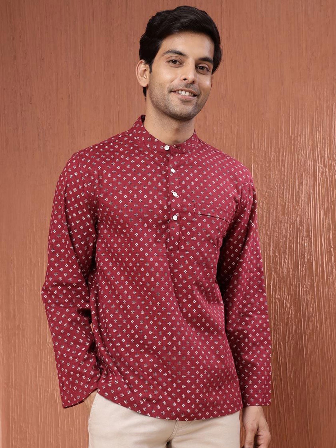 

Fabindia Men Opaque Printed Casual Shirt, Maroon