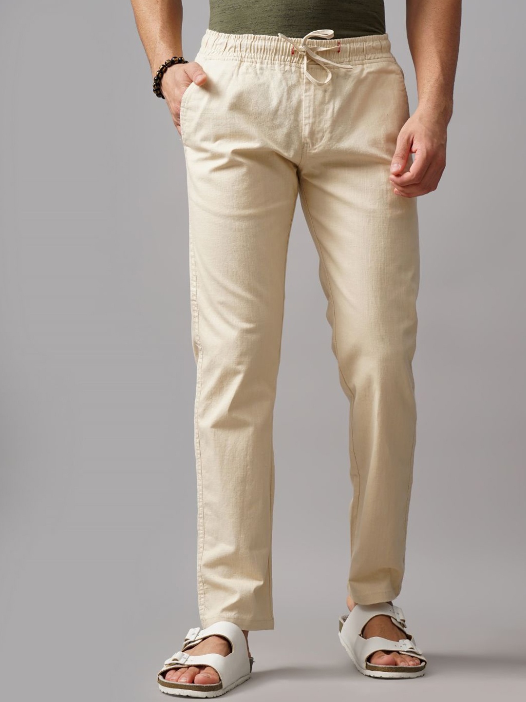 

PAUL STREET Men Relaxed Straight Fit Trousers, Beige