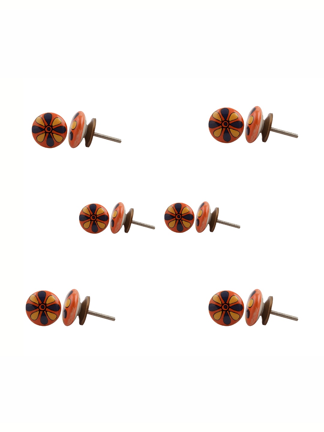 

Indianshelf 6Pcs Orange-Colored & Yellow Textured Ceramic Floral Knobs