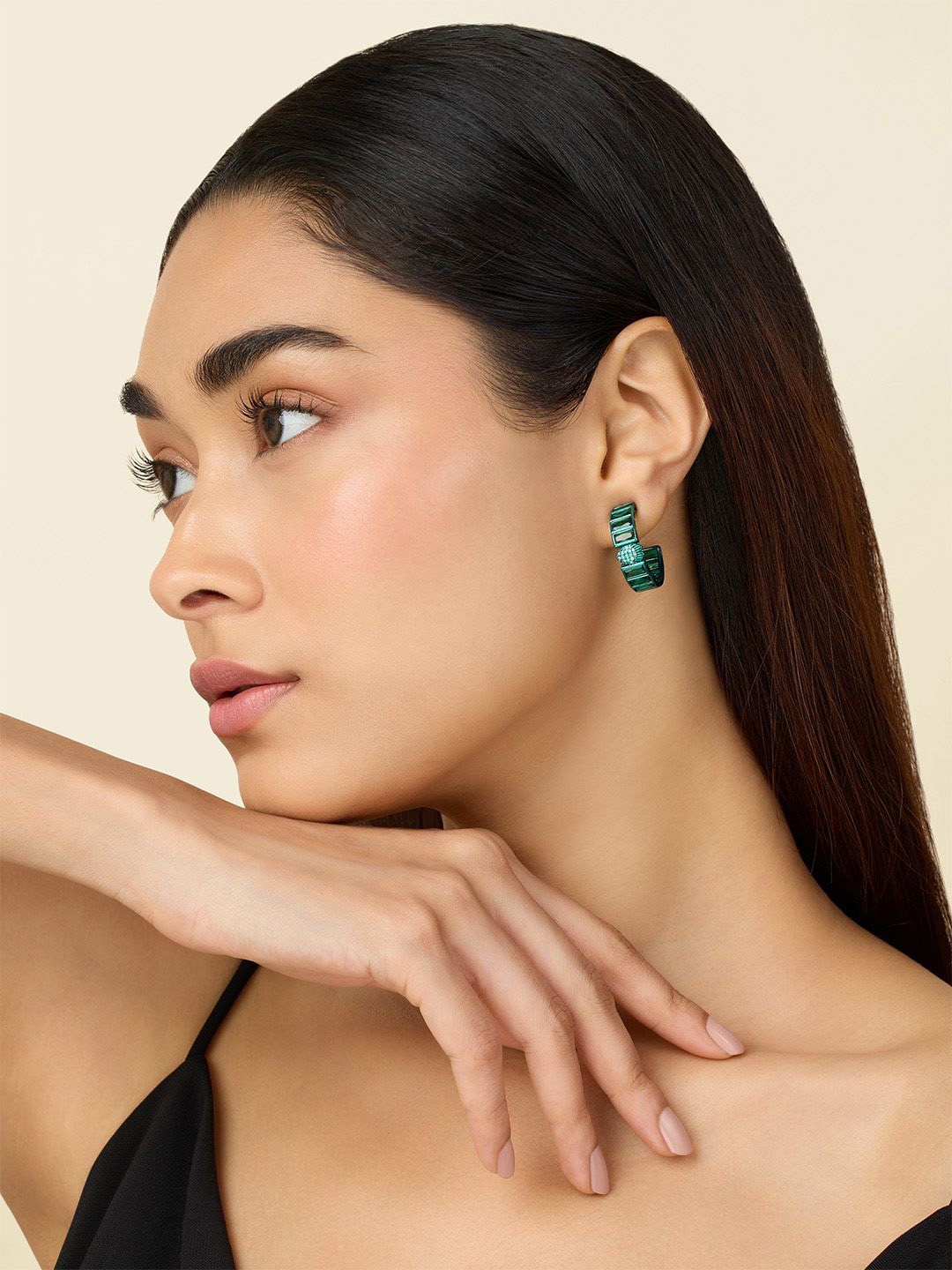 

Isharya Contemporary Hoop Earrings, Green