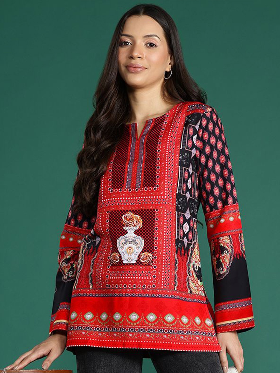 

Deewa Colourblocked Print A-Line Dress, Black