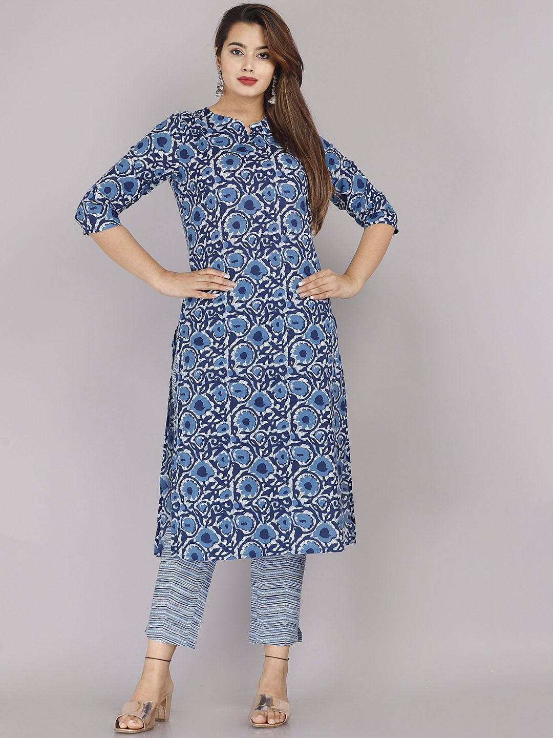 

Badthunia Fab Women Floral Printed Regular Pure Cotton Kurta with Palazzos, Blue