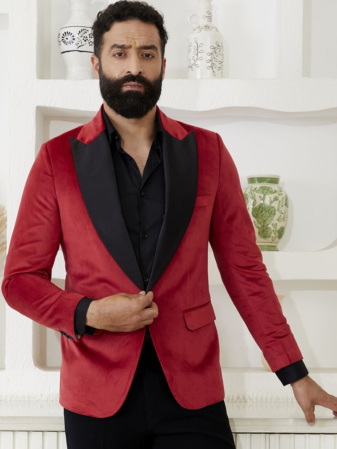 

MR BUTTON Tailored-Fit Single Breasted Blazer, Red