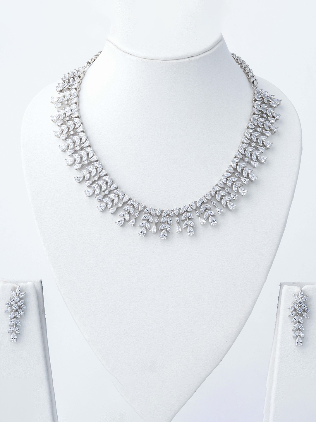 

Vivinia by Vidhi Rhodium-Plated White-Finished CZ Studded Jewellery Set, Silver