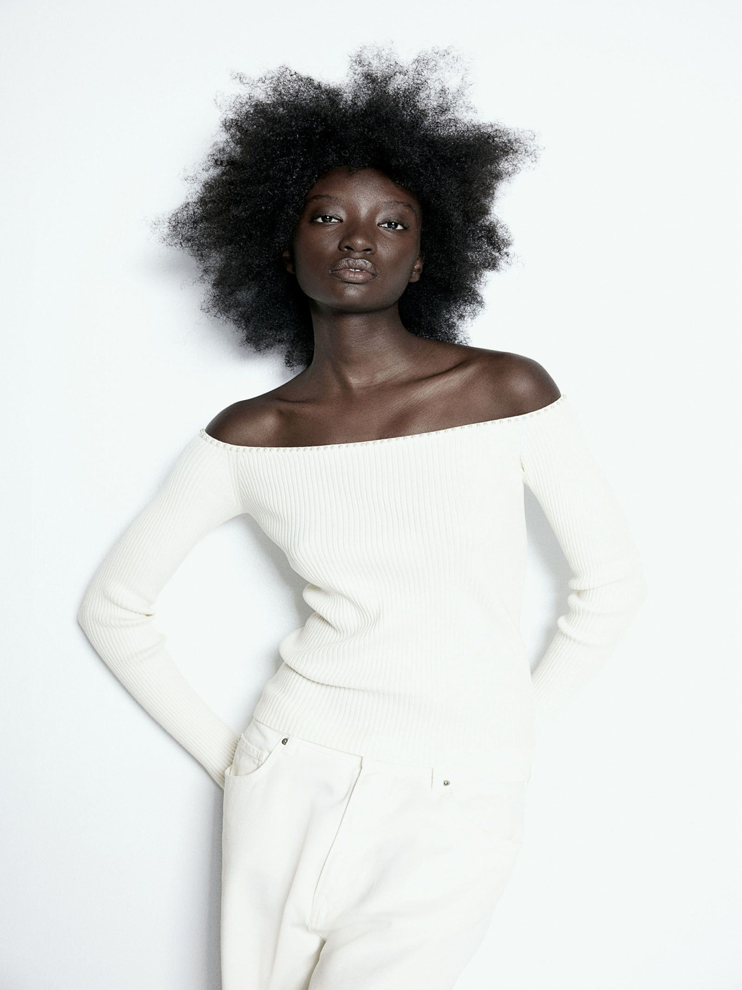 

H&M Bead-Detail Off-Shoulder Top, White