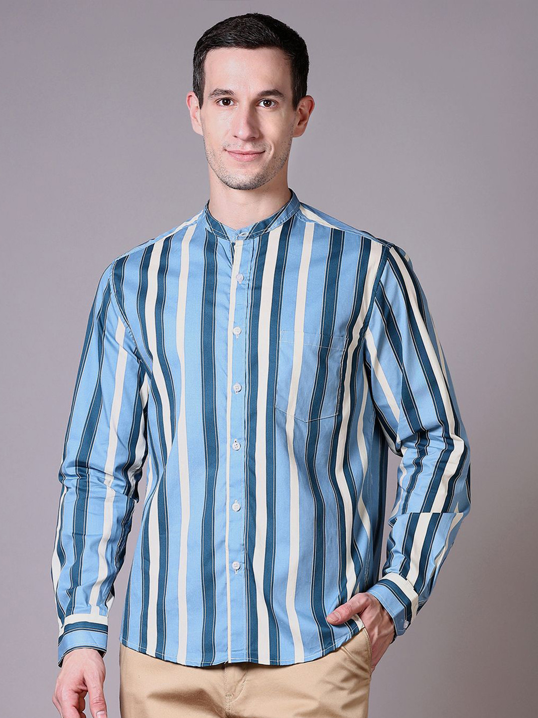 

V-Mart Men Opaque Striped Casual Shirt, Blue
