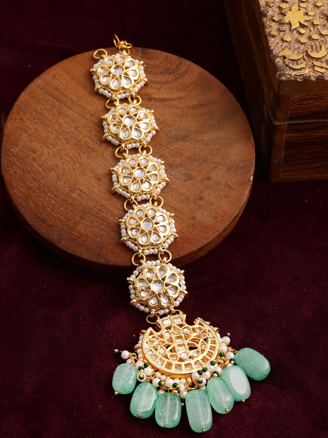 

Ruby Raang Gold-Plated Kundan Studded Maang Tikka Head Jewellery