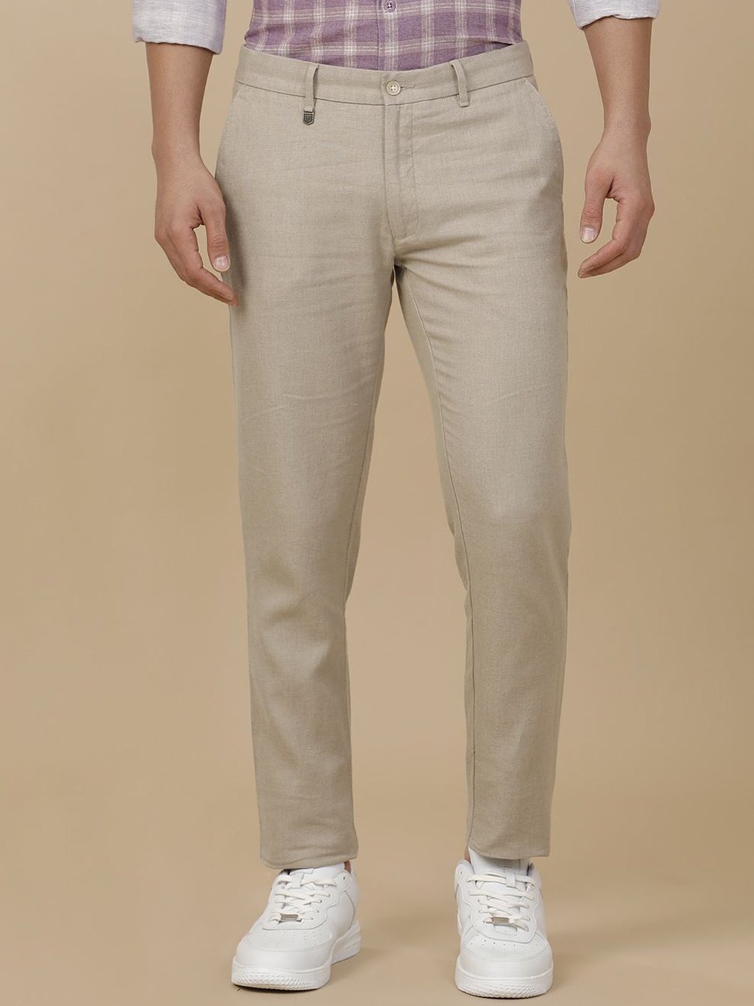 

Linen Club Men Contemporary Fit Linen Casual Trouser, Beige