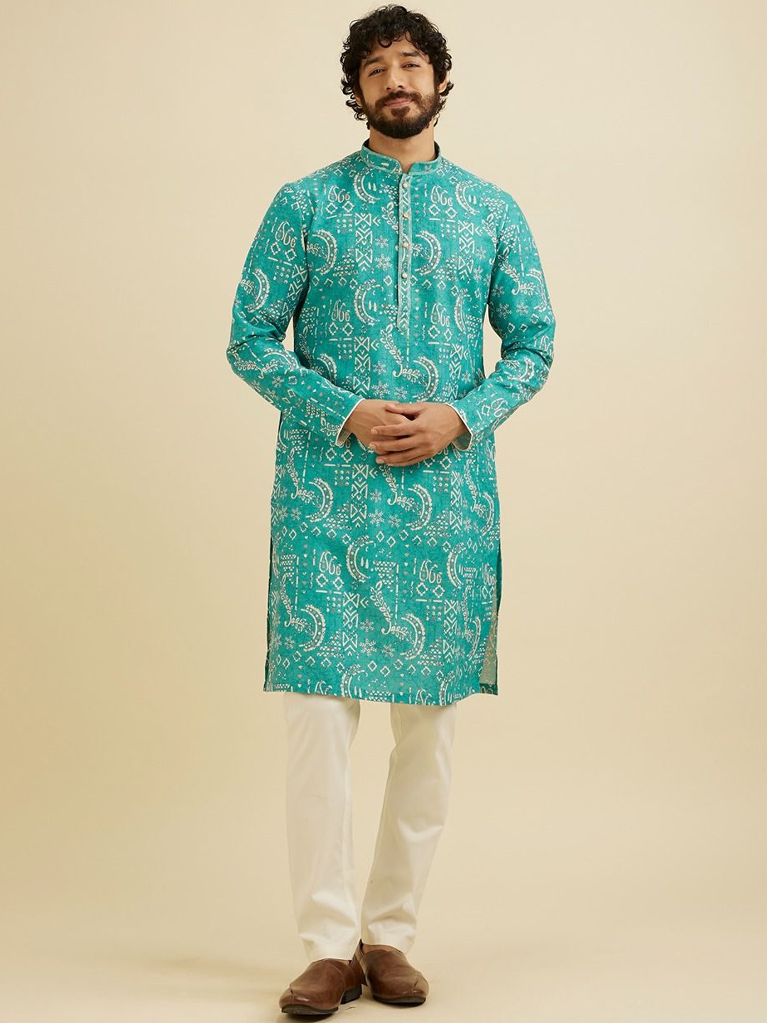 

Manyavar Men Printed Kurta, Teal