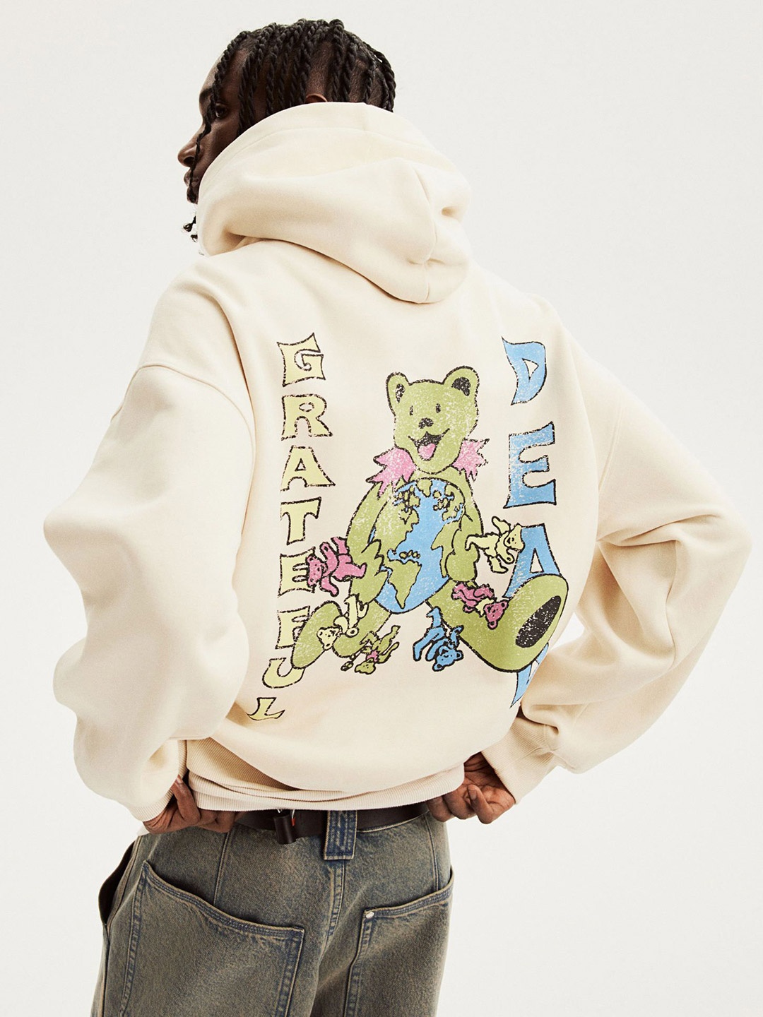

H&M Oversized Fit Printed Hoodie, Cream