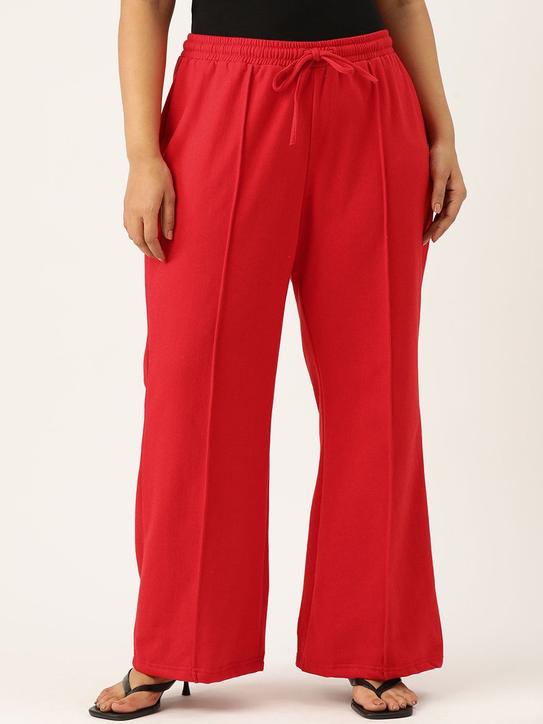

theRebelinme Women Relaxed Straight Fit High-Rise Pleated Trousers, Red