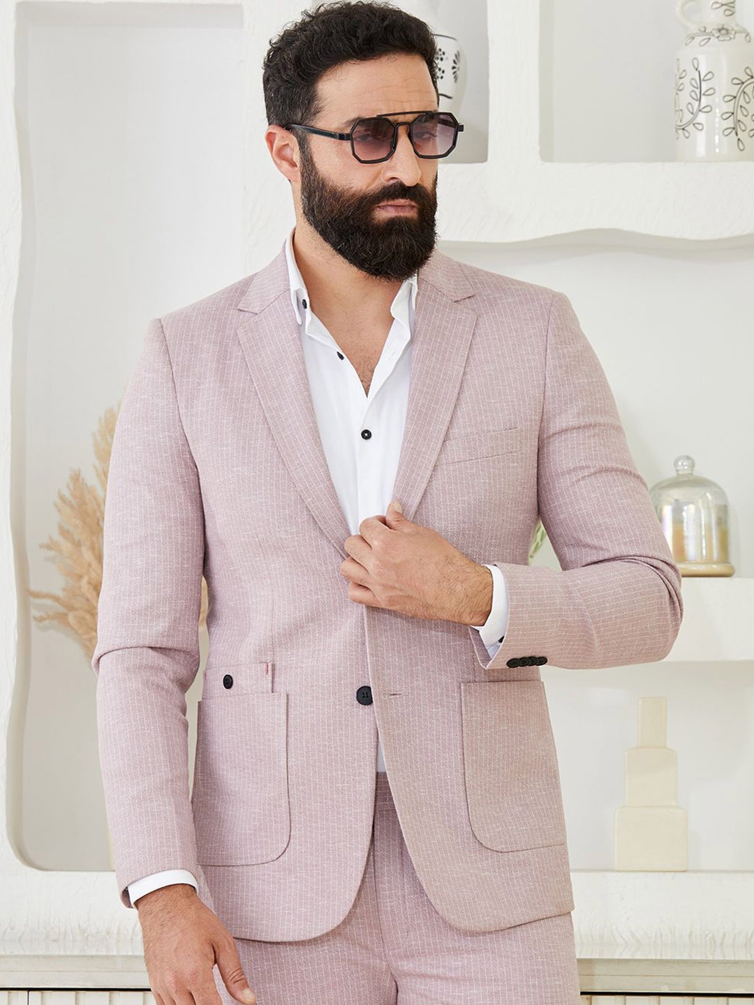 

MR BUTTON Checked Tailored -Fit Single-Breasted Blazers, Pink