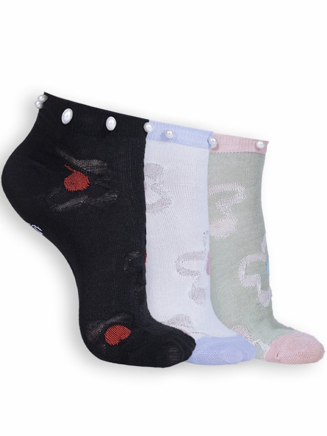 

Dollar Women Pack Of 3 Patterned Cotton Ankle Length Socks, Black