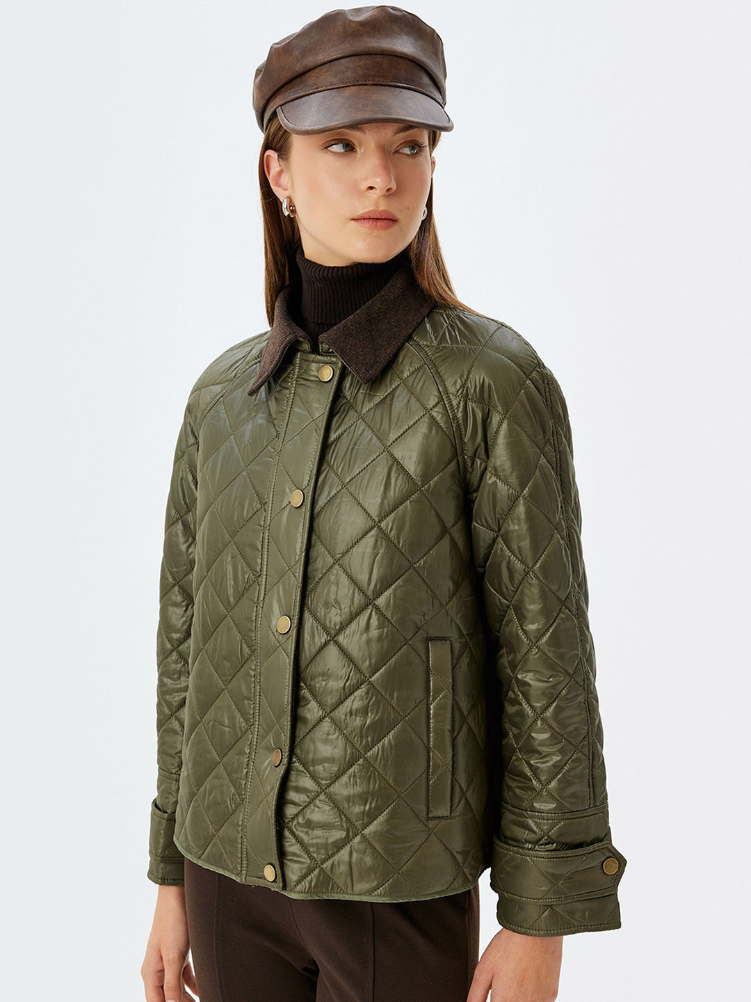 

Koton Women Crop Quilted Jacket, Khaki