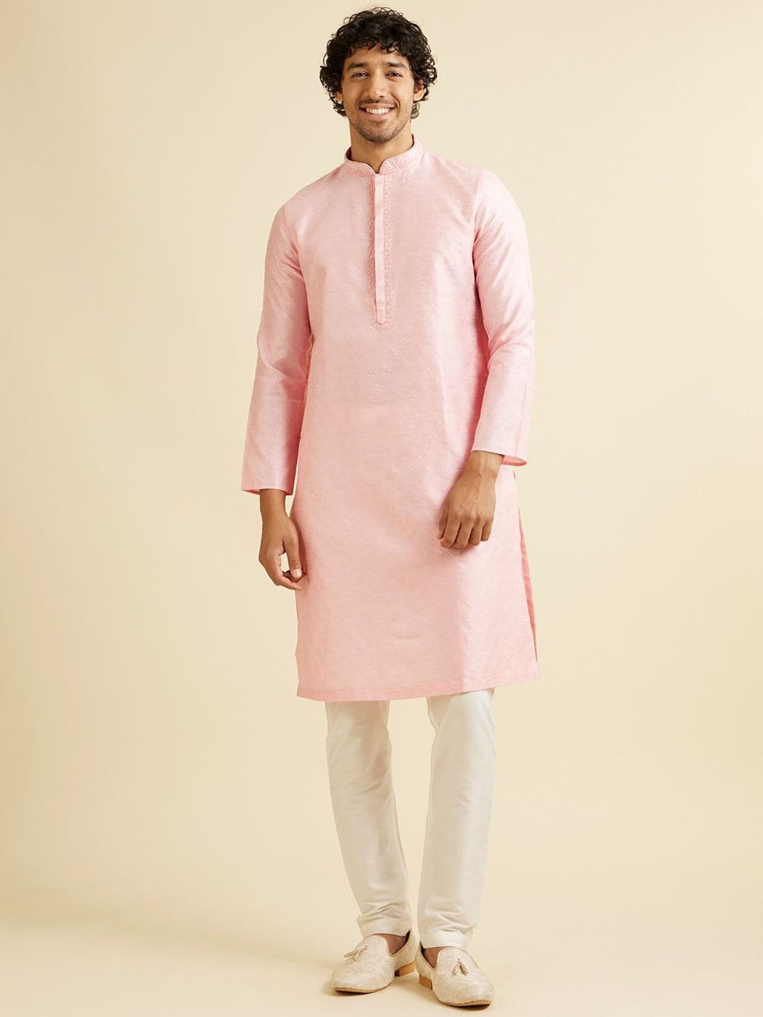 

Manyavar Men Embroidered Regular Sequinned Kurta with Pyjamas, Pink