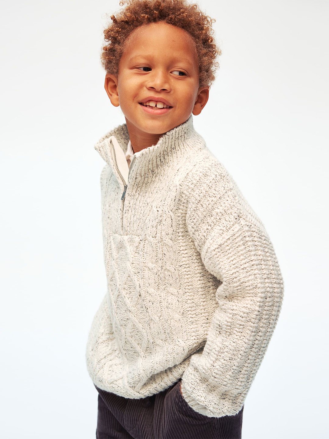 

H&M Boys Zip-Top Jumper, Beige