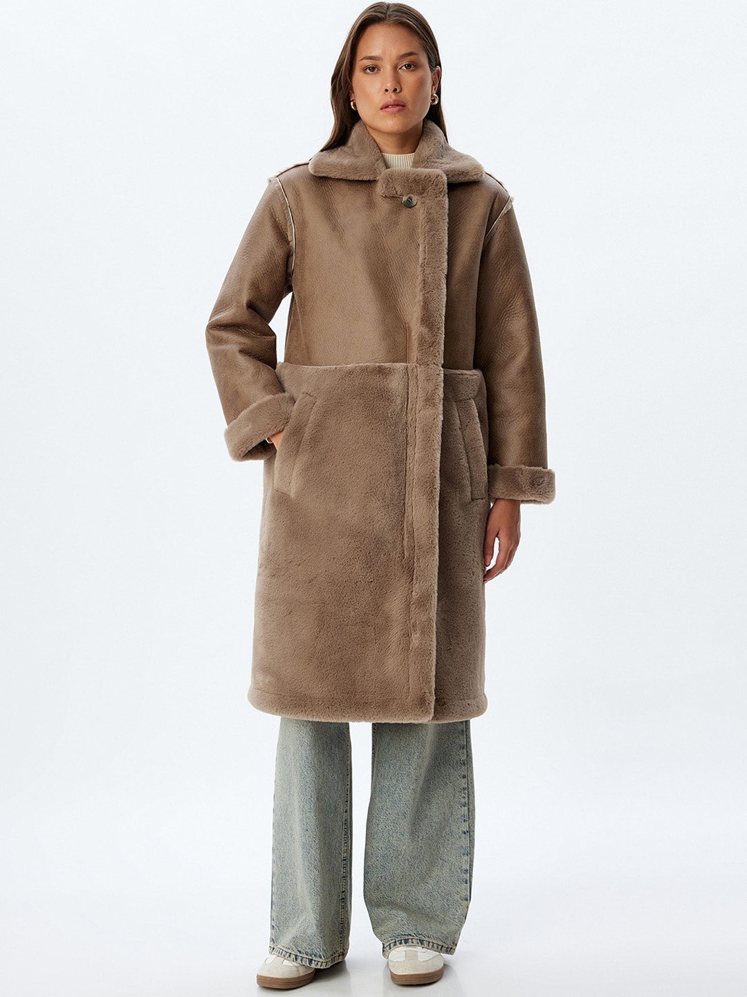 

Koton Women Single-Breasted Overcoat, Brown