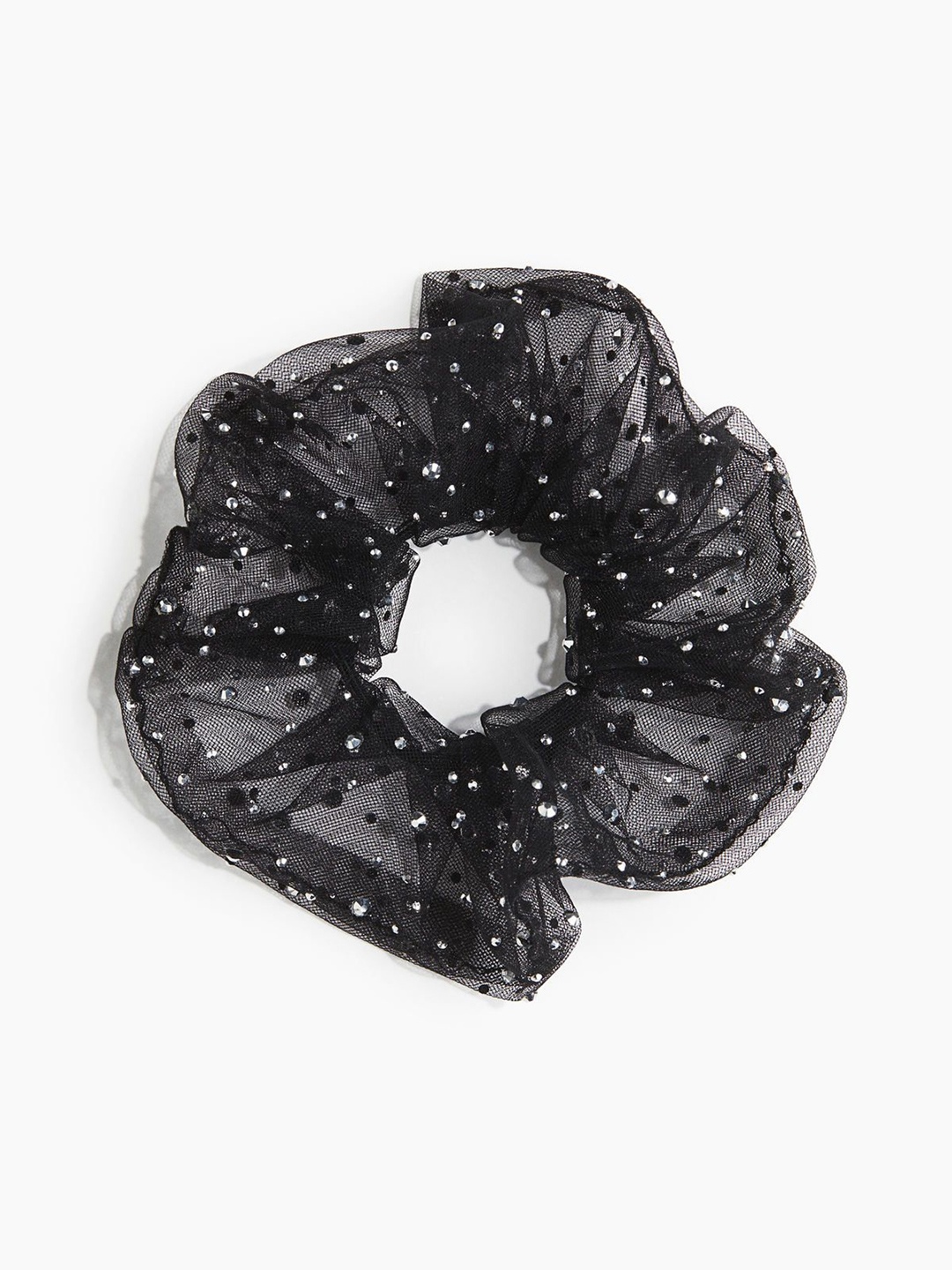 

H&M Rhinestone-Embellished Mesh Scrunchie, Black