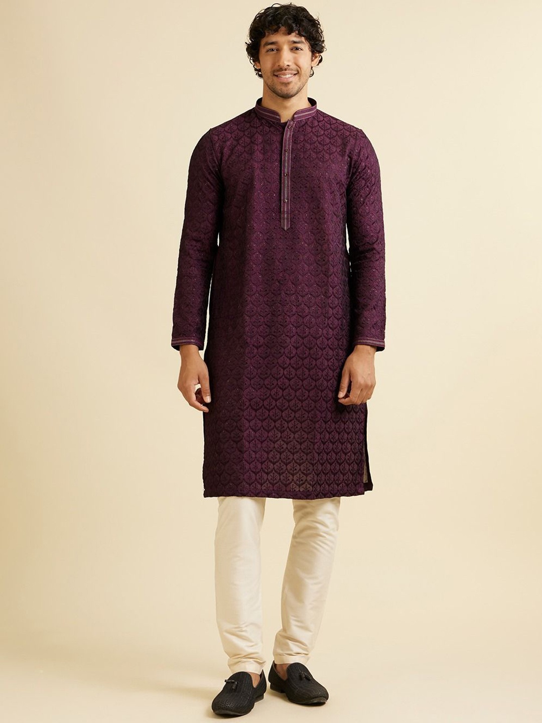 

Manyavar Men Ethnic Motifs Embroidered Regular Sequinned Kurta with Pyjamas, Purple