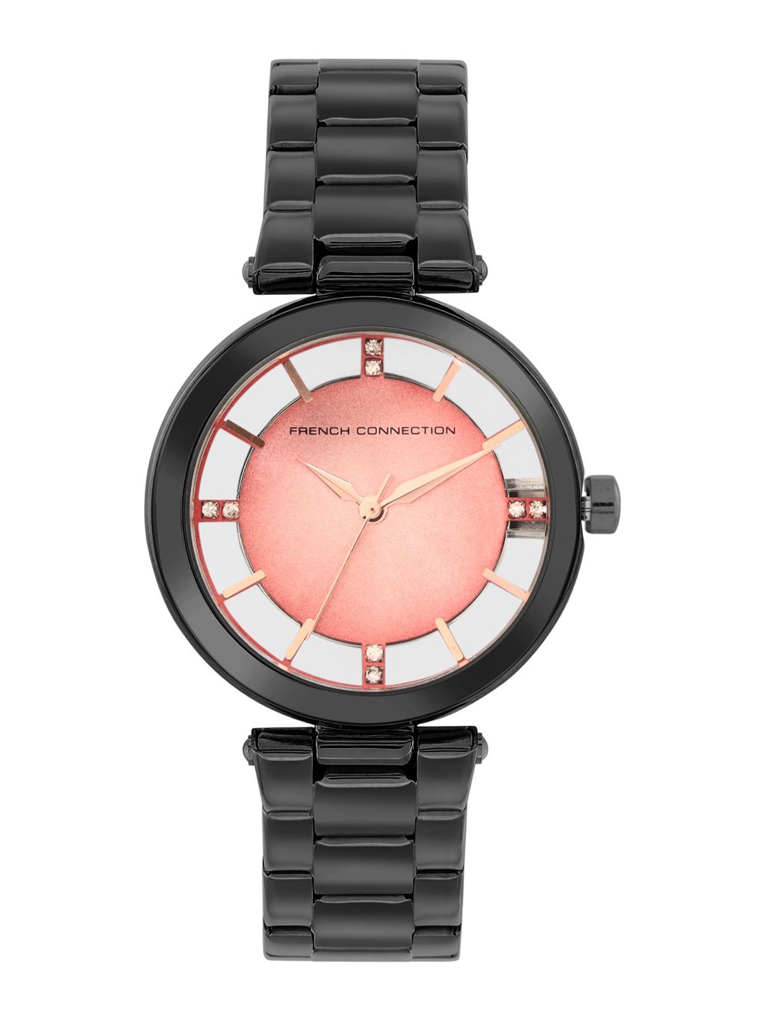 

French Connection Women Embellished Dial & Stainless Steel Bracelet Style Straps Analogue Watch FCN095BM, Red