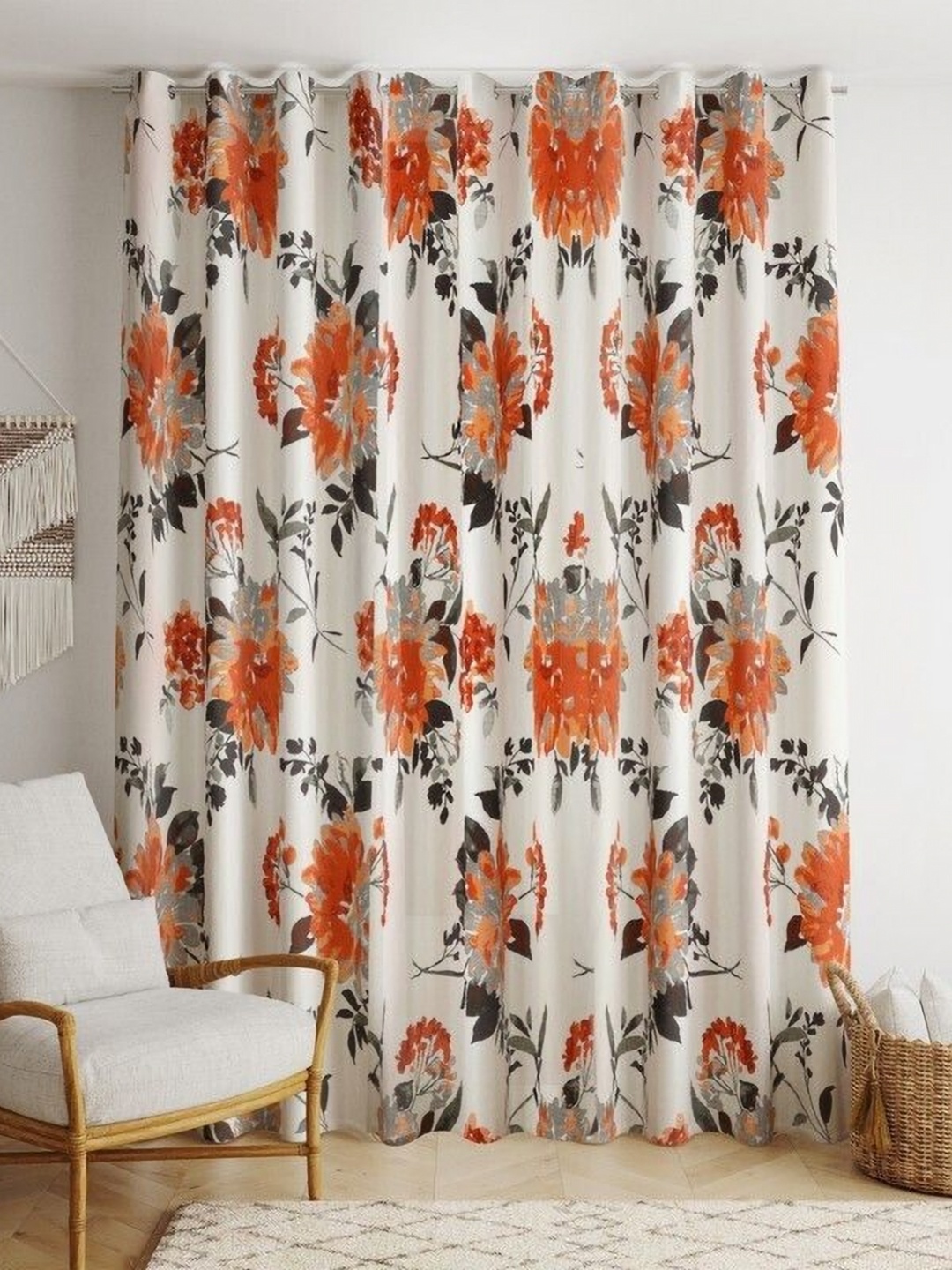 

BILBERRY Furnishing by preeti grover 1PCWhite & Orange Floral Door, White