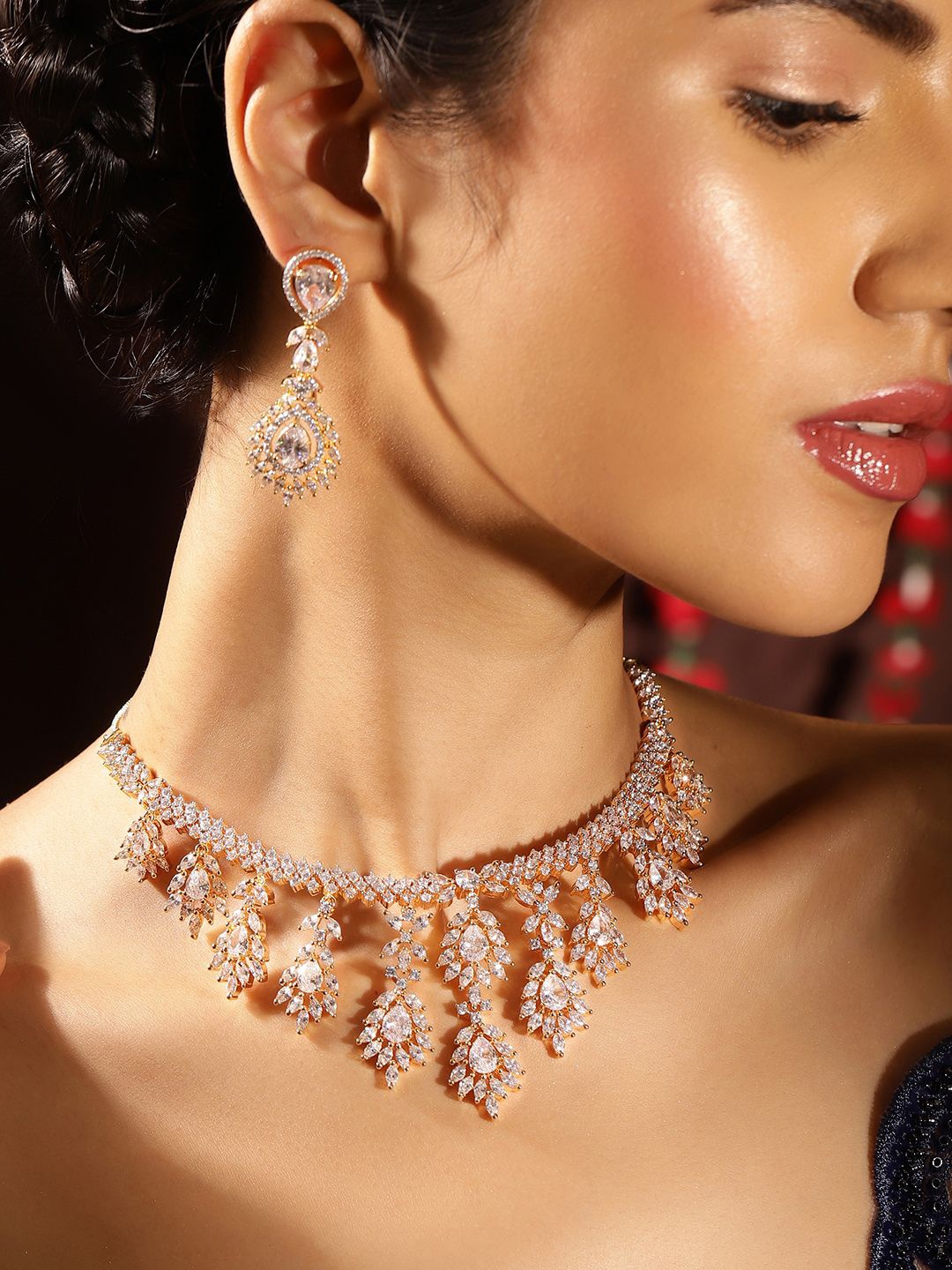 

Priyaasi Gold Plated American Diamond Studded Jewellery Set