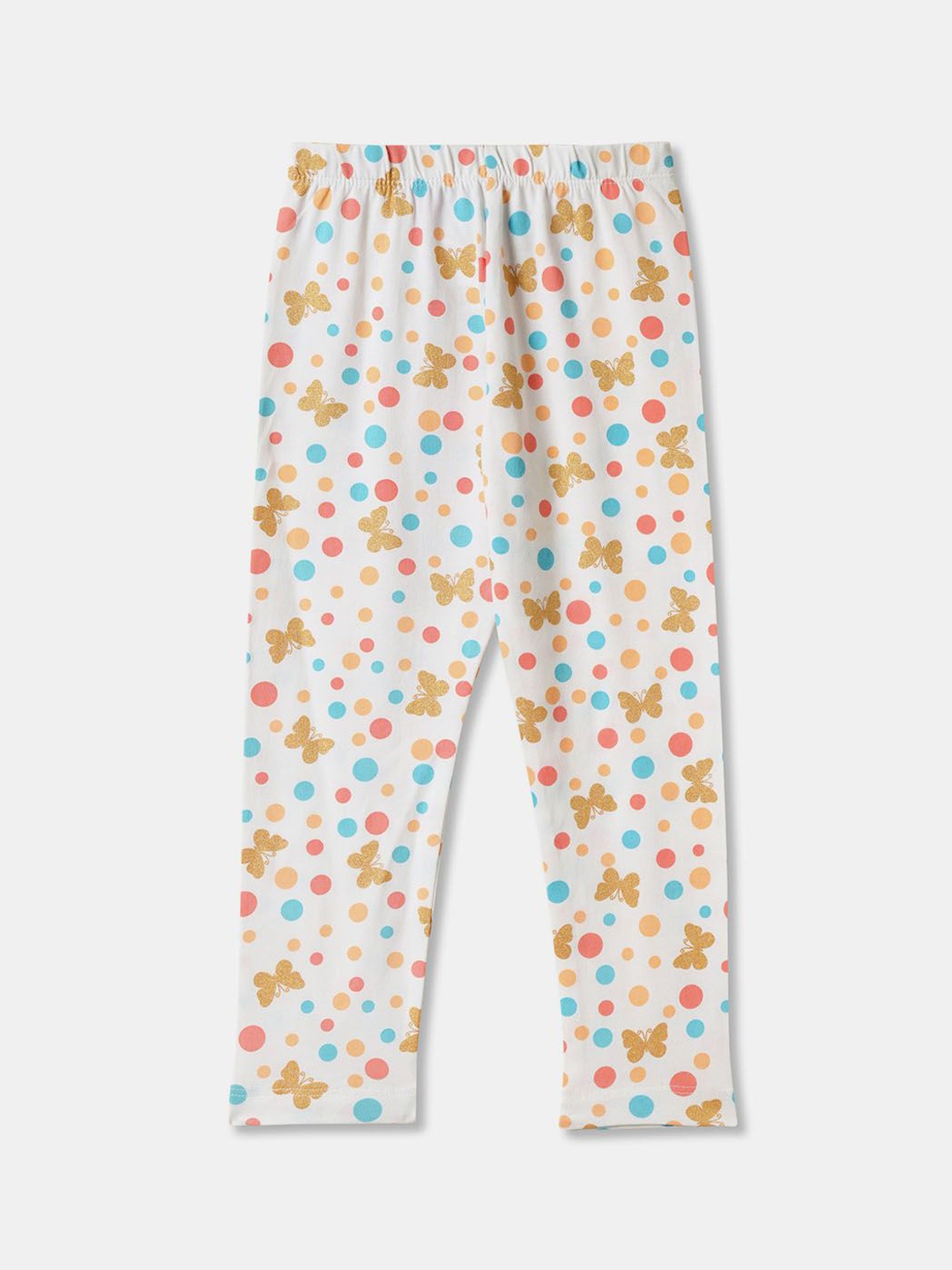 

R&B Girls Printed Ankle-Length Cotton Leggings, White