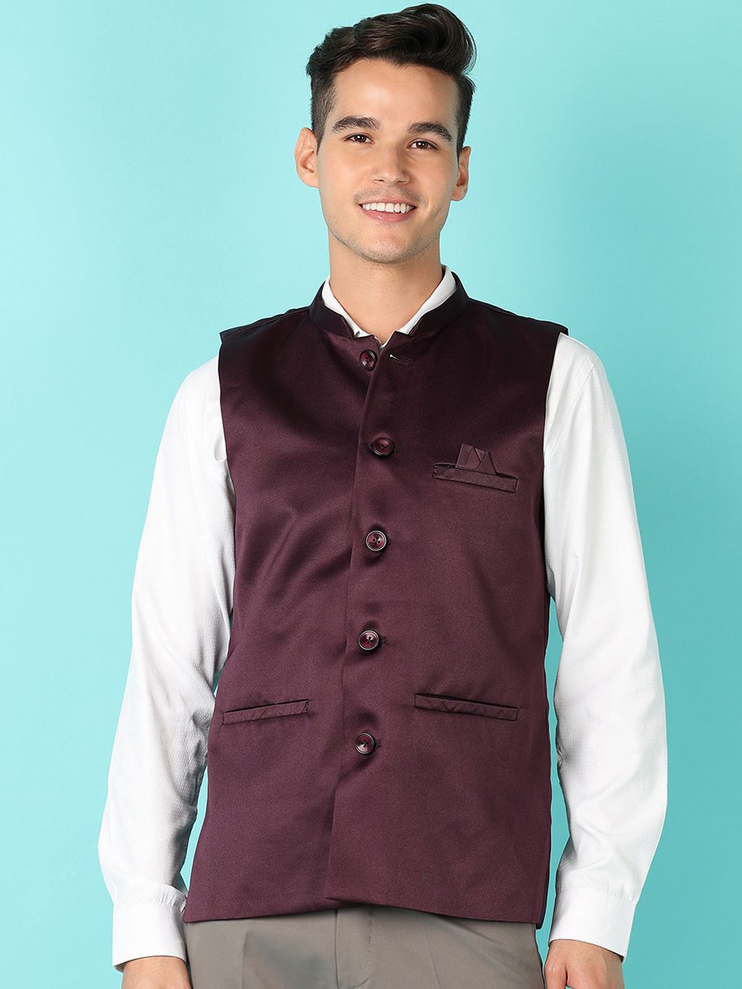 

V-Mart Woven Nehru Jacket, Maroon