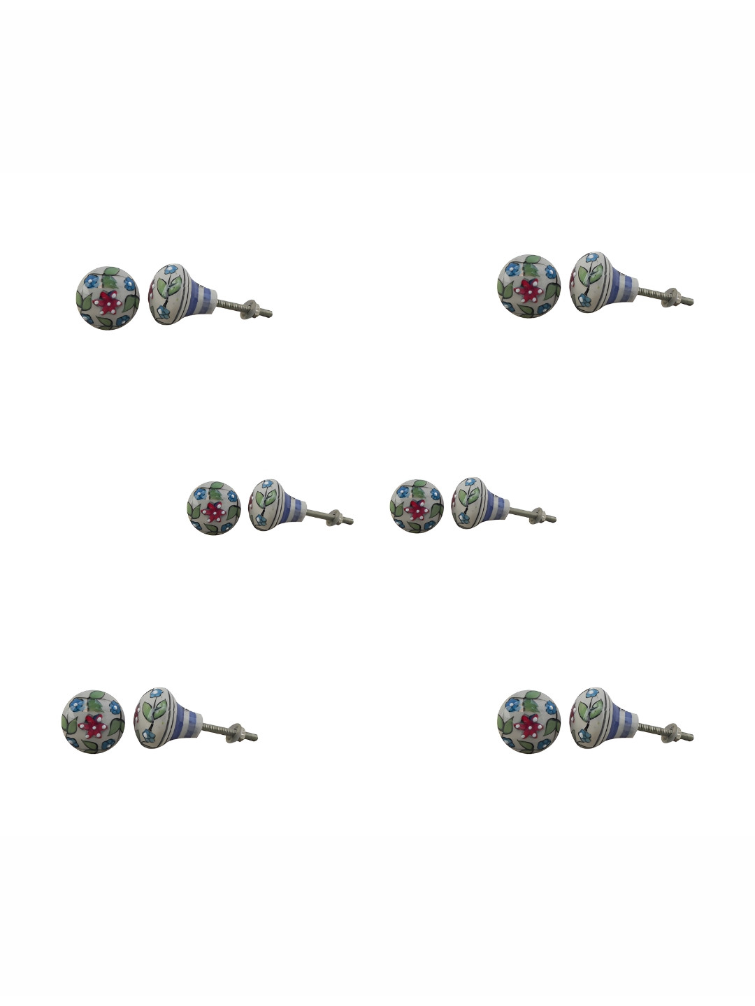 

Indianshelf 6-Pcs White & Green Floral Printed Ceramic Knobs