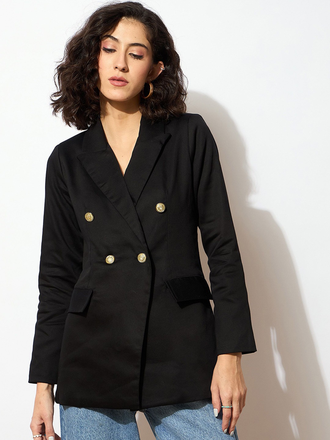 

SASSAFRAS Comfort Fit Double Breasted Blazer, Black