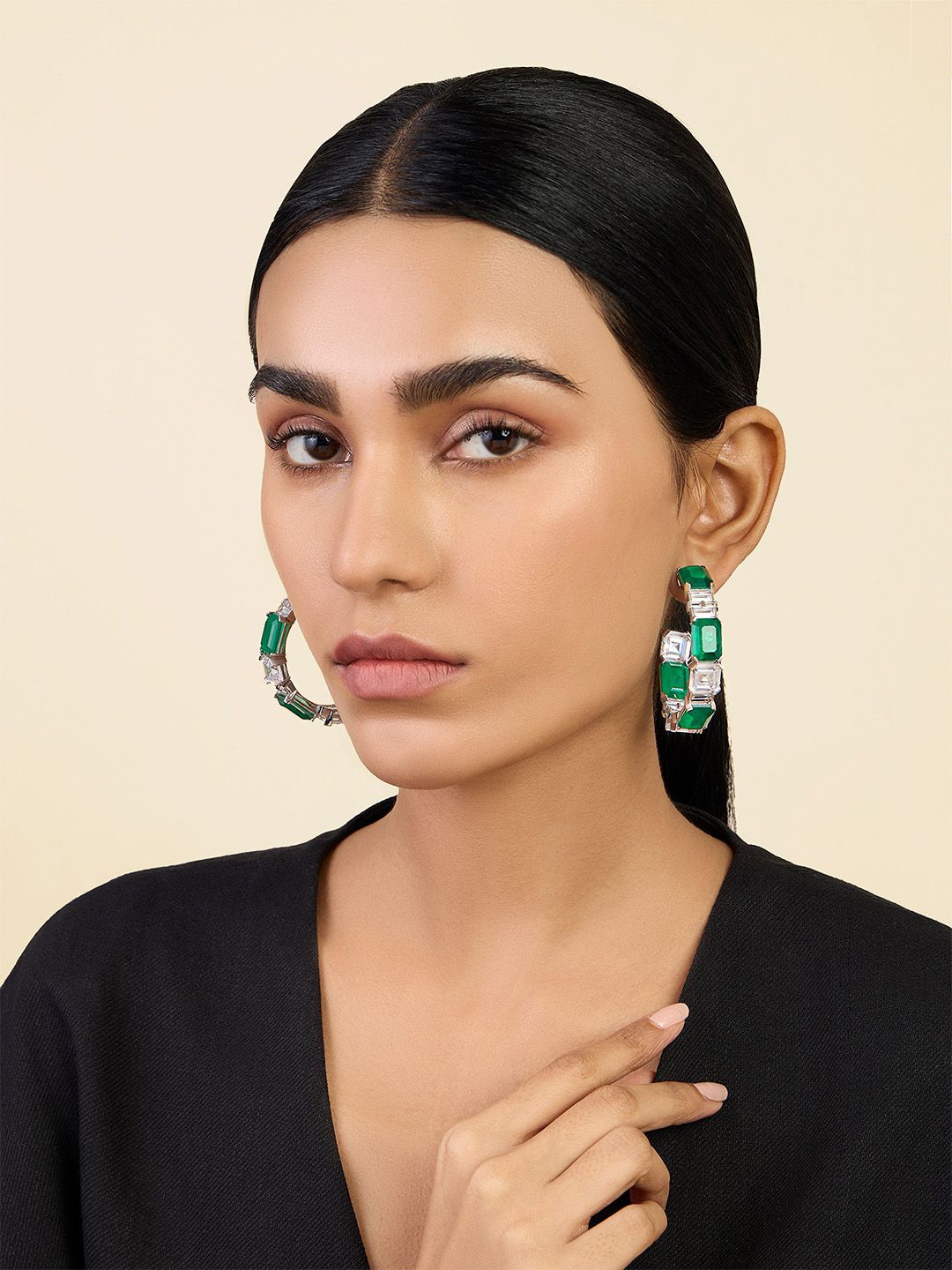 

Isharya Contemporary Hoop Earrings, Green