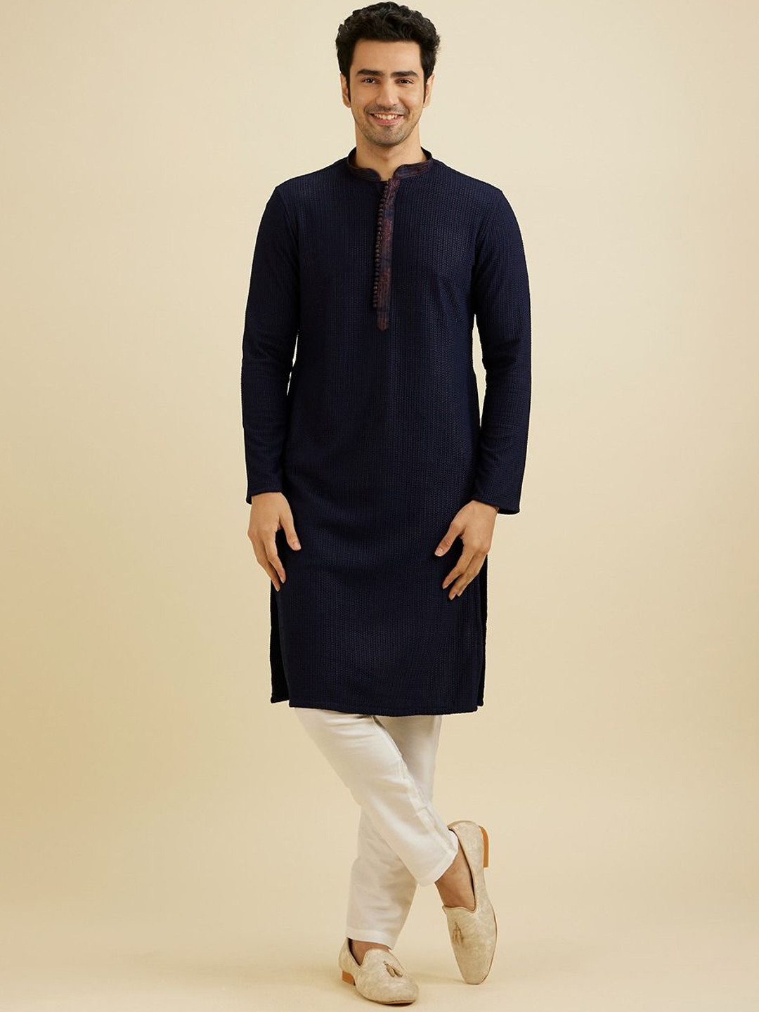 

Manyavar Men Regular Kurta with Pyjamas, Blue