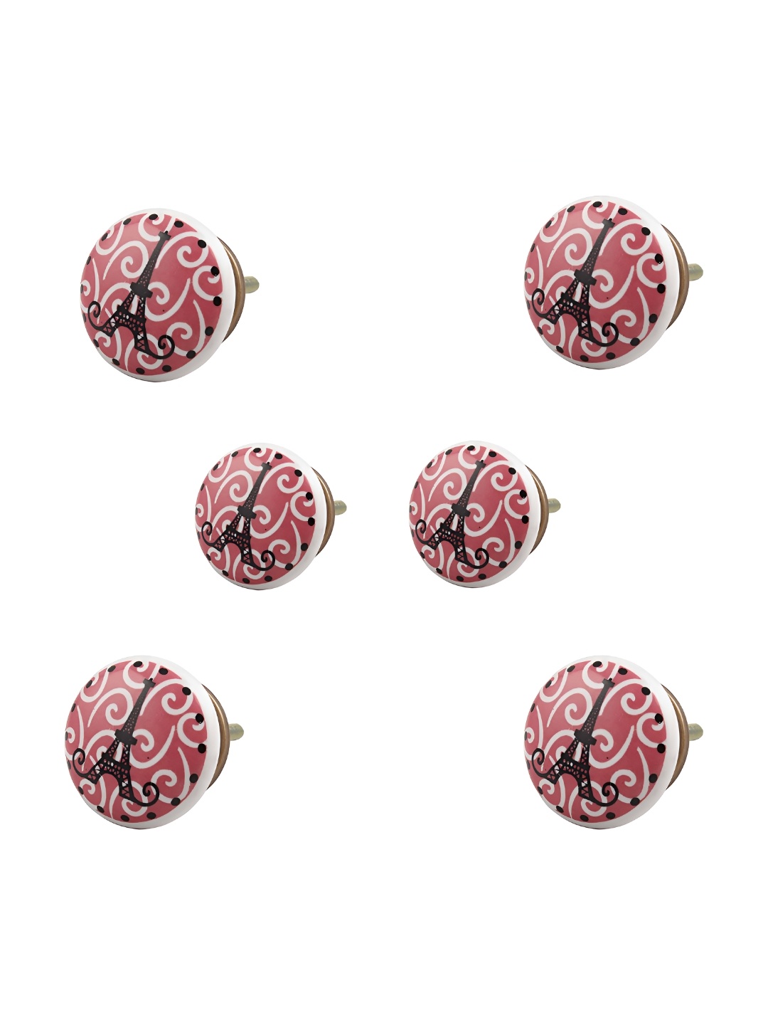 

Indianshelf 6-Pcs Pink & White Printed Ceramic Knobs