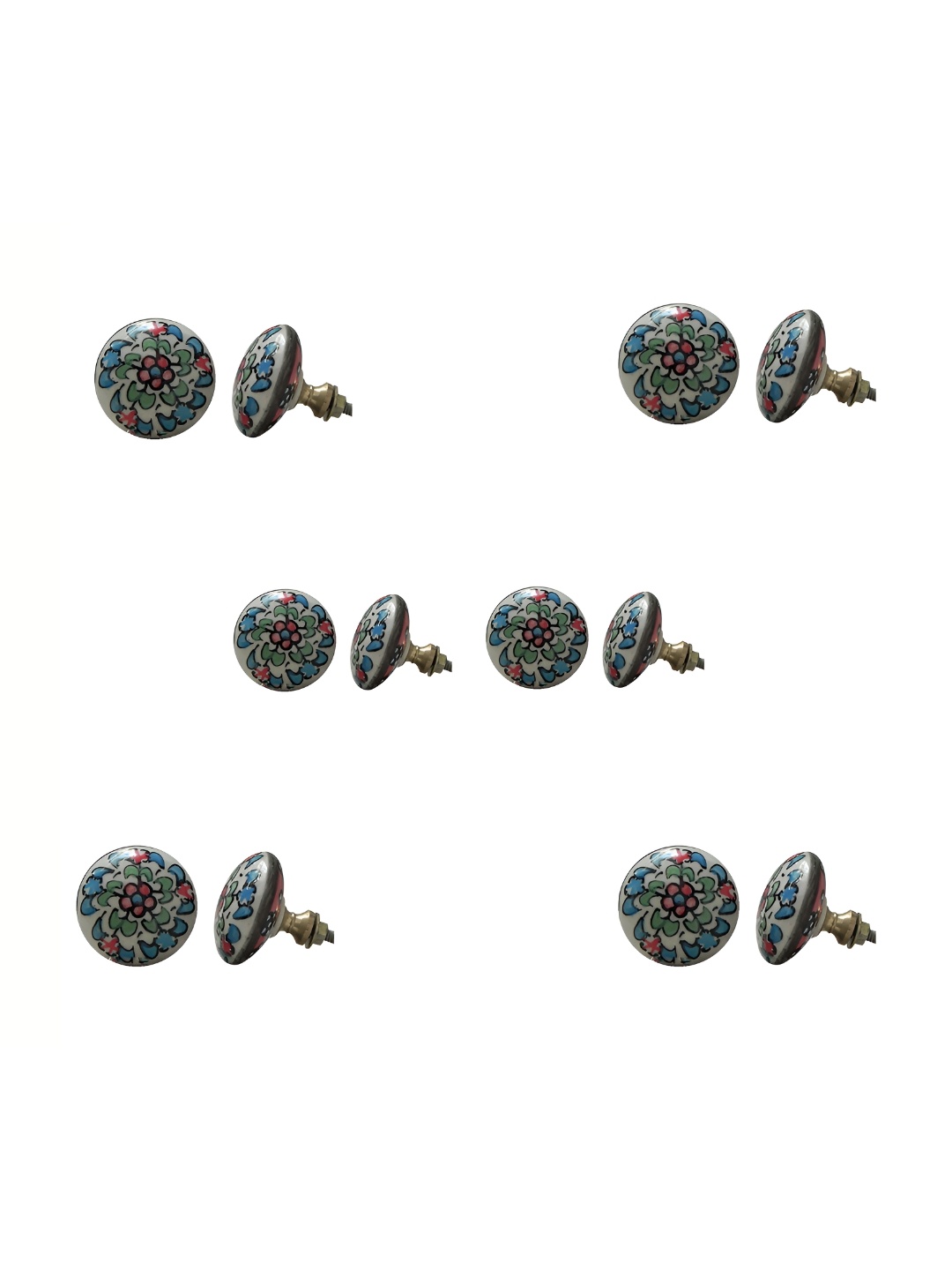 

Indianshelf 6-Pcs White & Blue Leaf Printed Ceramic Knobs
