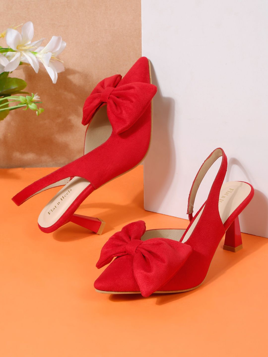 

Flat n Heels Women Stiletto Slingback Pumps with Bows, Red