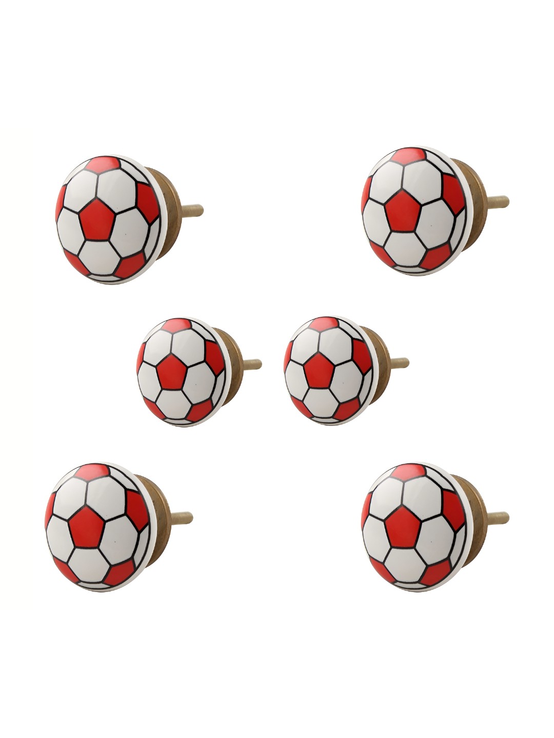 

Indianshelf 6-Pcs Red & White Football Printed Ceramic Knobs
