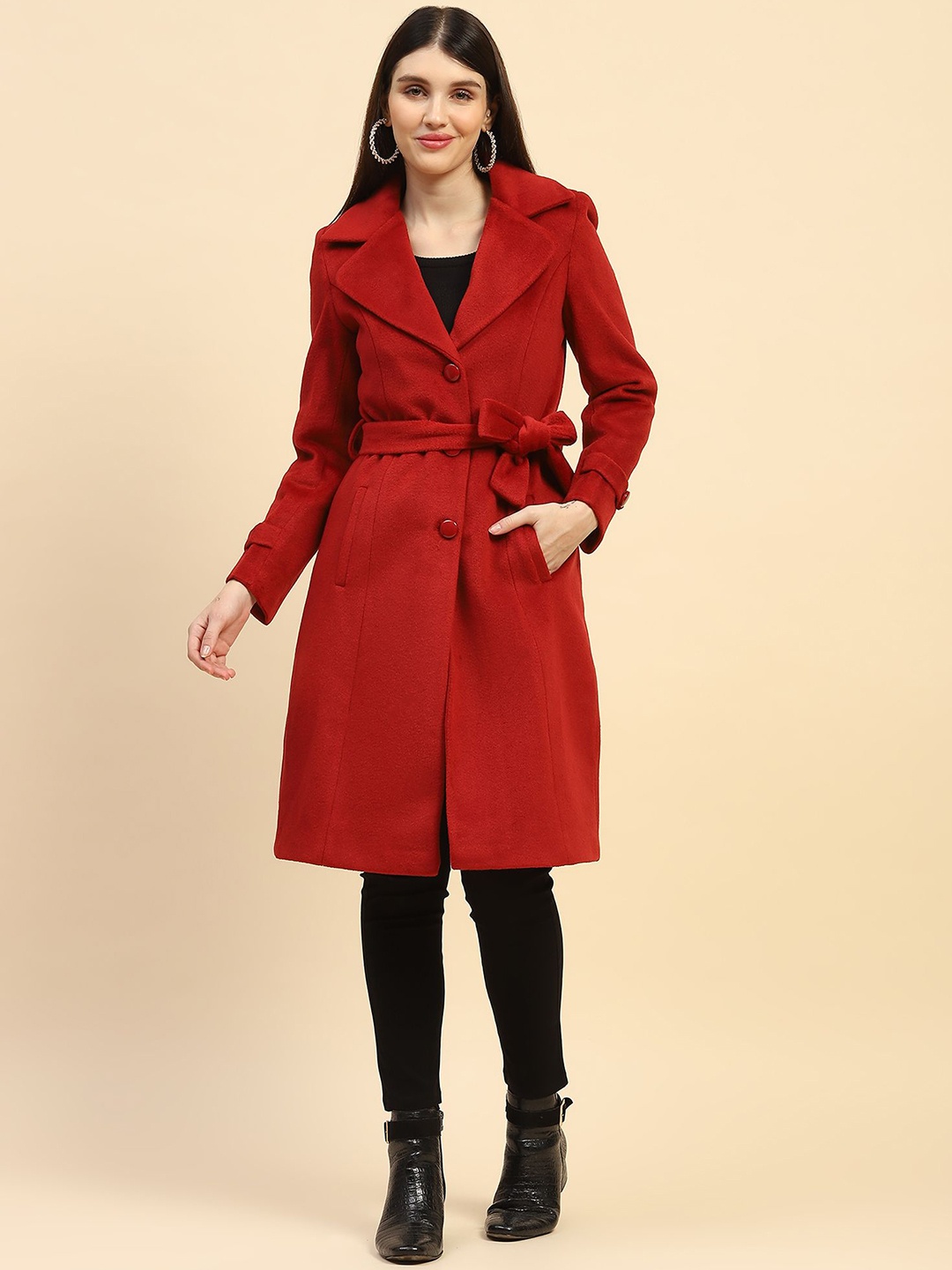 

Global Republic Women Double-Breasted Trench Coat, Red