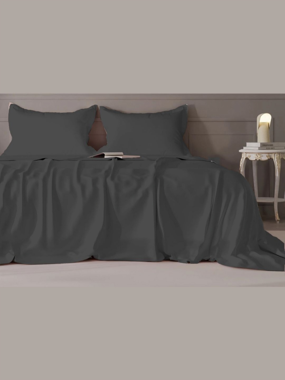 

VINTANA Charcoal Grey 300 TC Queen Size Bedsheet with 2 Pillow Covers