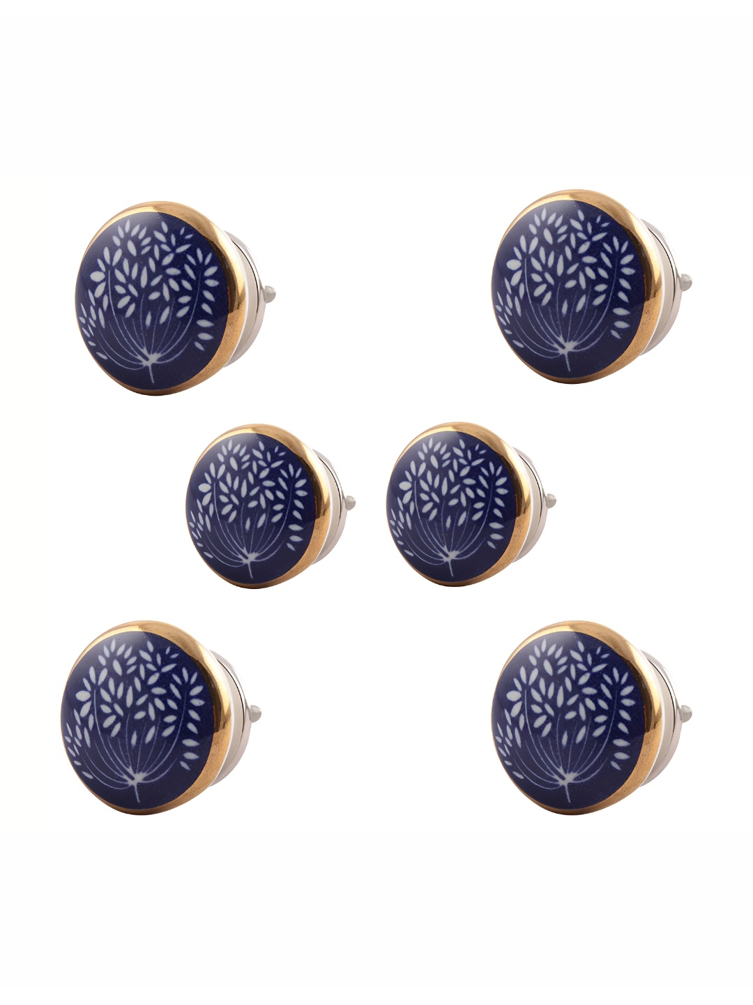 

Indianshelf 6-Pcs Purple & White Flower Printed Ceramic Knobs